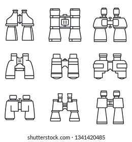 Travel binoculars icons set. Outline set of travel binoculars vector icons for web design isolated on white background