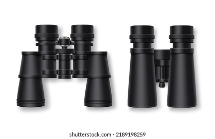 Travel binoculars vector set design. Telescope collection for traveler adventure watching from distance view. Vector Illustration.