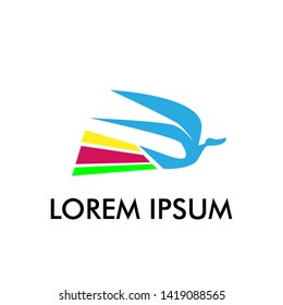 travel bird logo template for delivery and shipping symbols with abstract stylized flying bird isolated on white, for fast delivering concept design