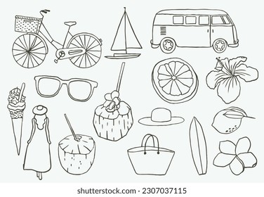 travel black outline object for postcard