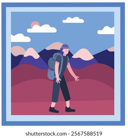 Travel blog icon vector man hiking trekking