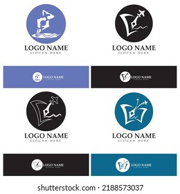 travel blog logo of airplane pen and book illustration design vector icon template