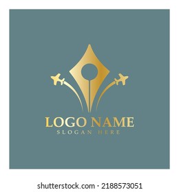 travel blog logo of airplane pen and book illustration design vector icon template