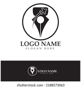 travel blog logo of airplane pen and book illustration design vector icon template