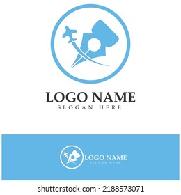 travel blog logo of airplane pen and book illustration design vector icon template