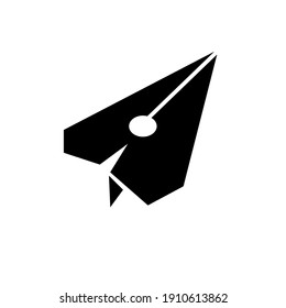 travel blogger logo concept paper plane with pen nib icon vector illustration design