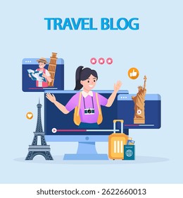 Conceito de vetor de ilustração de blog de viagem