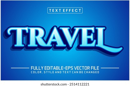Efeito de texto de fonte azul de viagem editável	