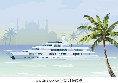 Travel boat Vector. Summer cruise journey poster template
