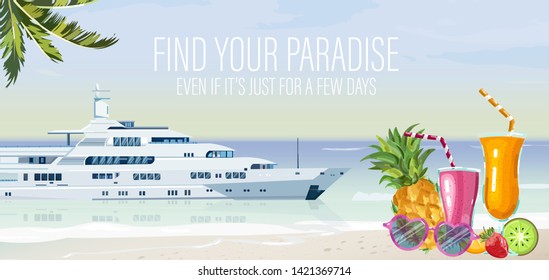 Travel boat Vector. Summer cruise journey poster template