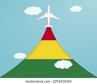 Travel to Bolivia by flight, destination concept, vacation in Bolivia, plane vector design, paper cut effect with blue sky and airplane, summer trip idea, country tourism banner
