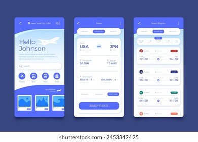 Travel booking app screens vector design in eps 10