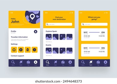 Travel booking app screens vector design in eps 10