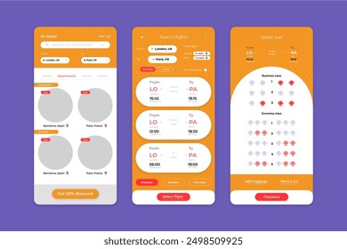 Travel booking app screens vector design in eps 10