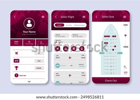 Travel booking app with simplistic interface vector design in eps 10