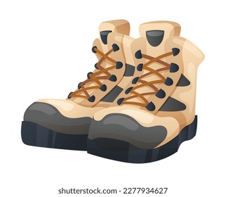 Ilustración vectorial de botas de viaje. Un par de zapatos para hacer senderismo, acampar, trekking aislados en fondo blanco