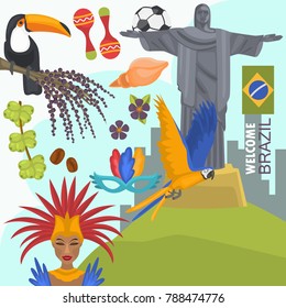 Travel to Brazil color illustration for web and mobile design