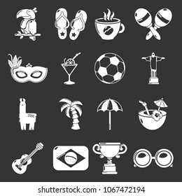 Travel Brazil icons set vector white isolated on grey background 