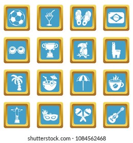 Travel Brazil icons set vector sapphirine square isolated on white background 