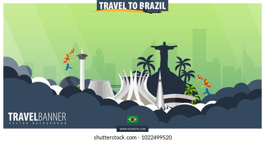 Travel to Brazil. Travel and Tourism poster. Vector flat illustration