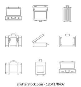 Travel briefcase icon set. Outline set of 9 travel briefcase vector icons for web design isolated on white background