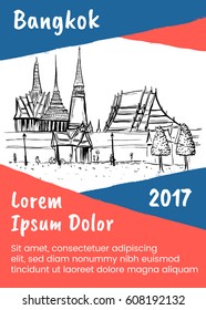 Travel brochure with sketch of Grand Palace & Wat Prakeaw, Old City of Bangkok, Thailand

