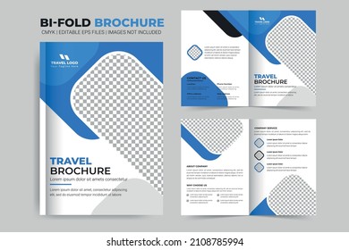 Travel brochure template, bifold brochure design or magazine cover