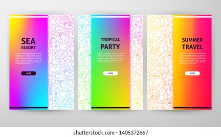 Travel Brochure Web Design. Vector Illustration of Outline Website Banner.