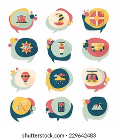 Travel bubble speech banner design flat background set, eps10