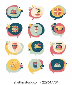 Travel bubble speech banner design flat background set, eps10