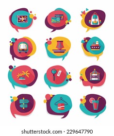 Travel bubble speech banner design flat background set, eps10