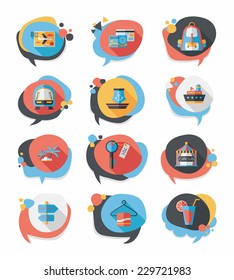 Travel bubble speech banner design flat background set, eps10