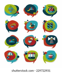 Travel bubble speech banner design flat background set, eps10
