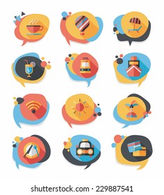 Travel bubble speech banner design flat background set, eps10