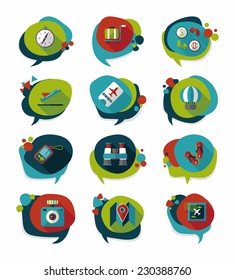 Travel bubble speech banner design flat background set, eps10