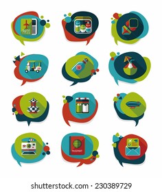 Travel bubble speech banner design flat background set, eps10