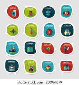 Travel bubble speech banner design flat background set, eps10