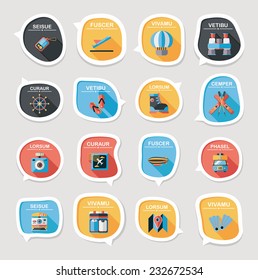 Travel bubble speech banner design flat background set, eps10, dummy text