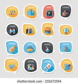 Travel bubble speech banner design flat background set, eps10, dummy text