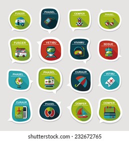 Travel bubble speech banner design flat background set, eps10, dummy text