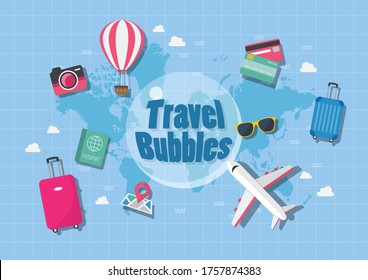 Travel bubbles agreement during covid-19 situation. Travel concept Vector illustration 