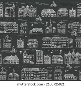 Travel Budapest Hungary vector houses seamless pattern