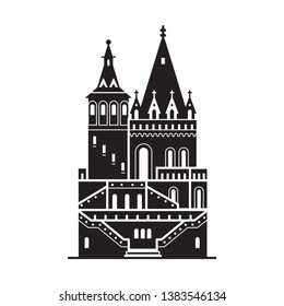 Travel Budapest icon. Fisherman bastion towers is one of the famous architectural landmarks and attractions in Hungary capital. Outline Budapest tourist destination logo. svg