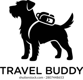 Travel buddy dog silhouette with backpack graphic, backpack