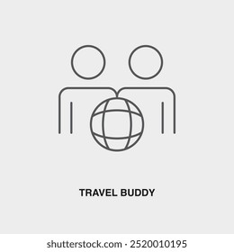 Travel Buddy thin line icon or logo. Symbol or sign on airline or travel app theme. Vector line illustration.