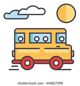Travel bus concept. Line vector icon. Editable stroke. Flat linear illustration isolated on white background