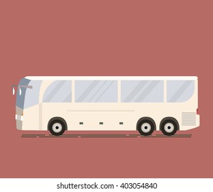 Travel bus flat design. Public transport vehicle intercity longer distance tourist coach bus. Vector illustration of tourist bus isolated