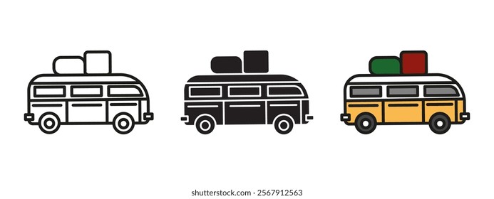 Travel bus icon. Bus tour vector illustration. RV motor home symbol. Public transport sign. Moving or relocation with carrier truck pictogram. Bus trip journey isolated concept.