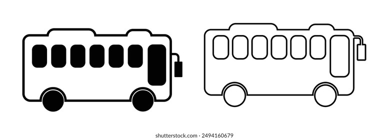 Travel bus icons, tour transport or public transportation service, vector emblems. Tourism or passenger travel trip bus icon vector design eps 10