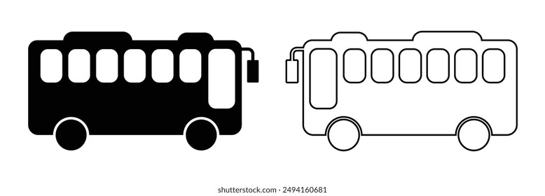 Travel bus icons, tour transport or public transportation service, vector emblems. Tourism or passenger travel trip bus icon vector design eps 10